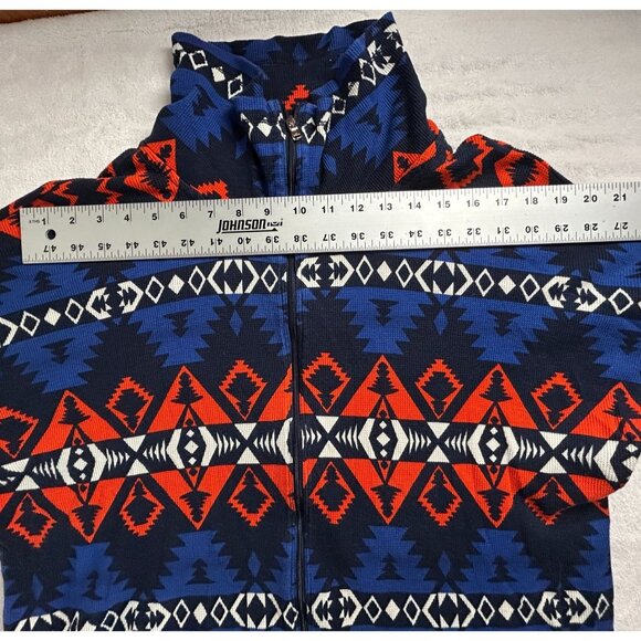Lauren Ralph Lauren Active Womens Aztec Fleece Jacket 2X Blue & Red Cotton Zip U - Picture 5 of 7